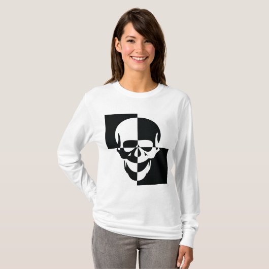 Fett Schwarz-Weiß-optische Illusion Skull-Design T-Shirt (Vorne ganz)