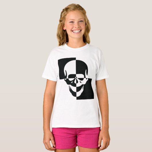 Fett Schwarz-Weiß-optische Illusion Skull-Design T-Shirt (Vorne ganz)