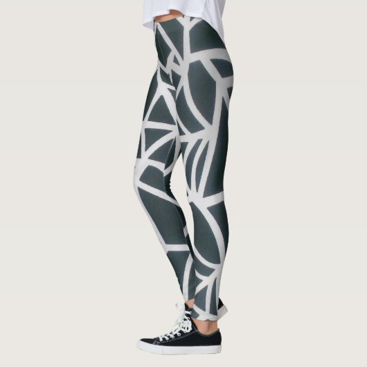 Fett Schwarz & Weiß Spider Web Geometric Muster. Leggings (Links)