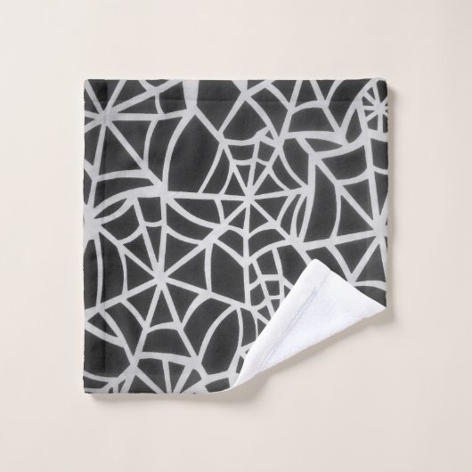 Fett Schwarz-Weiß-Spider-Webgeometrie Badhandtuch Set (Waschlappen)