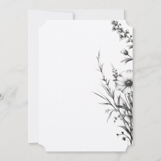 Fett Schwarz-Weiß-Wildblumen Einladung (Rückseite)