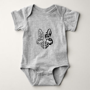 Fett Schwarz-Weiß-Wolf Kopf-Design Baby Strampler