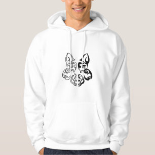 Fett Schwarz-Weiß-Wolf Kopf-Design Hoodie