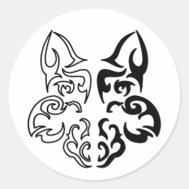 Fett Schwarz-Weiß-Wolf Kopf-Design Runder Aufkleber