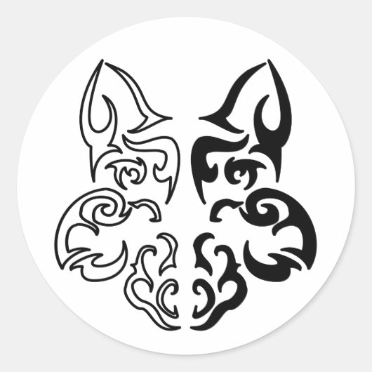 Fett Schwarz-Weiß-Wolf Kopf-Design Runder Aufkleber (Vorderseite)