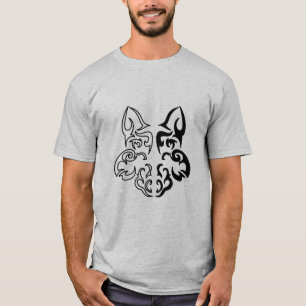 Fett Schwarz-Weiß-Wolf Kopf-Design T-Shirt