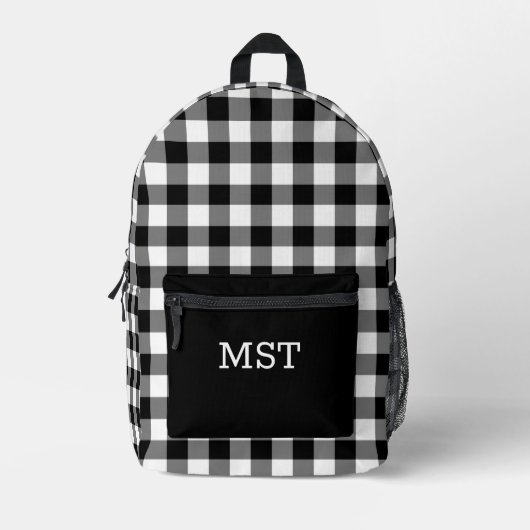 Fett Schwarz-weißer Buffalo-Karo mit Monogram Bedruckter Rucksack (Vorderseite)