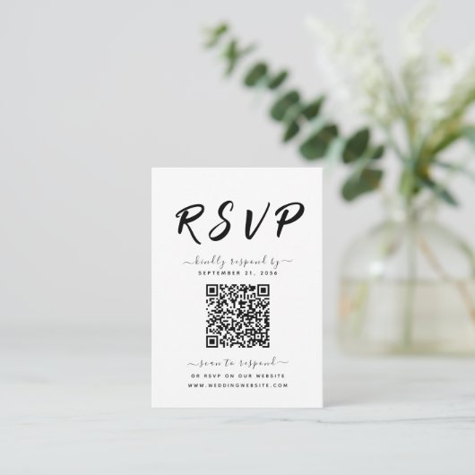Fett schwarz-weißer QR-Code Hochzeit RSVP Begleitkarte (Stehend Vorderseite)