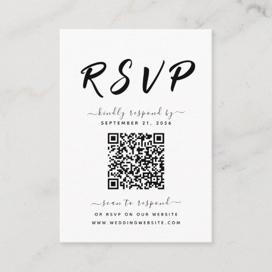 Fett schwarz-weißer QR-Code Hochzeit RSVP Begleitkarte (Vorderseite)