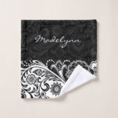 Fett Schwarz-weißes Blumendesign Badetücher Set (Waschlappen)