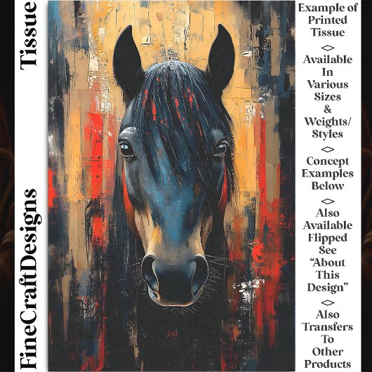 Fett Schwarzes Pferd Hengst Portrait DE8R Decoupag Seidenpapier