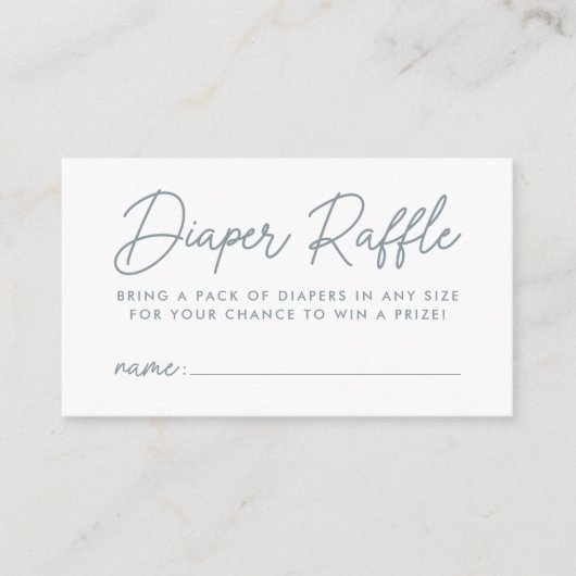 Fett Script Dusty Blue Baby Duwer Diaper Raffle Begleitkarte (Vorderseite)