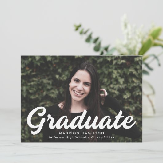 Fett-Script-Foto-Graduierungspartei Einladung (Stehend Vorderseite)