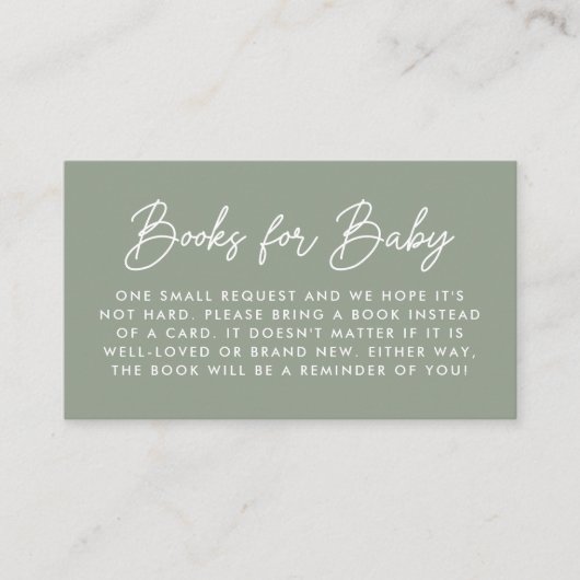Fett-Script-Sage Green Baby Shooting Book Request Begleitkarte (Vorderseite)