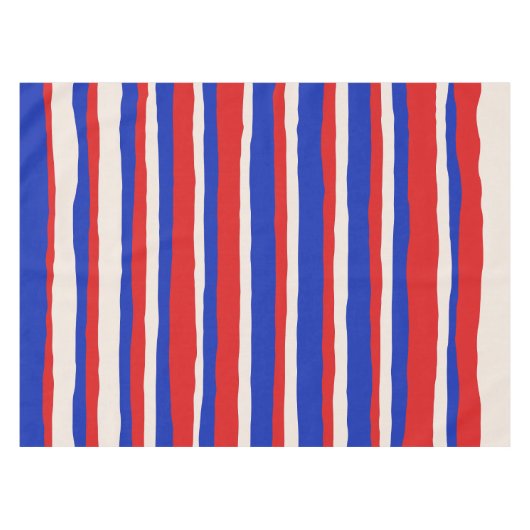 Fett serrate Stripe Muster Bright Blue Red Cream Tischdecke (Vorderseite (Horizontal))