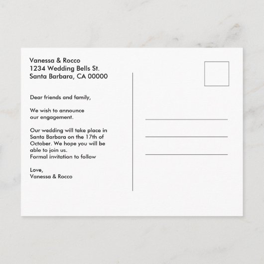 Fett setzen Sie einen Ring Save the Date Ankündigungspostkarte (Rückseite)