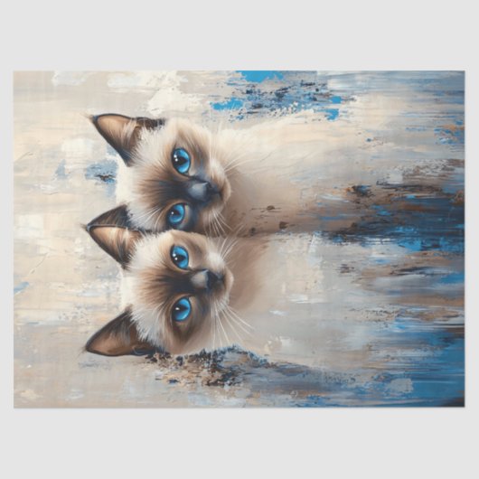 Fett siamesische Katzen Malerei Decoupage Seidenpapier (Vorderseite)