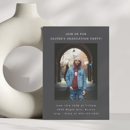 Fett Simple Black Modern Foto Graduation Party Einladung