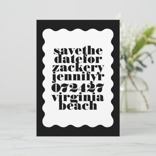 Fett skaliertes Foto für Schwarz-weißen QR-Code an Save The Date (Stehend Vorderseite)