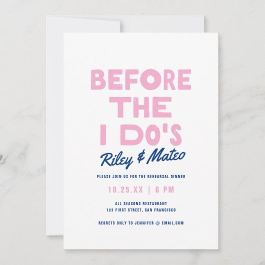 Fett Spaß Modernes Blue Wedding Probe Dinner Einladung (Vorderseite)