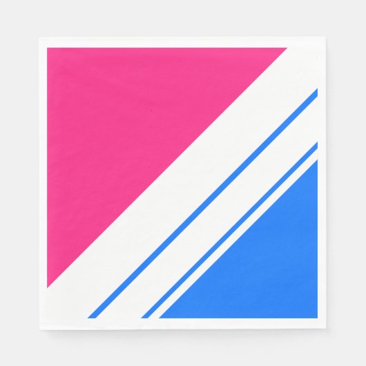 Fett Sporty Bright Blue Pink White Racing Stripes Serviette (Vorderseite)