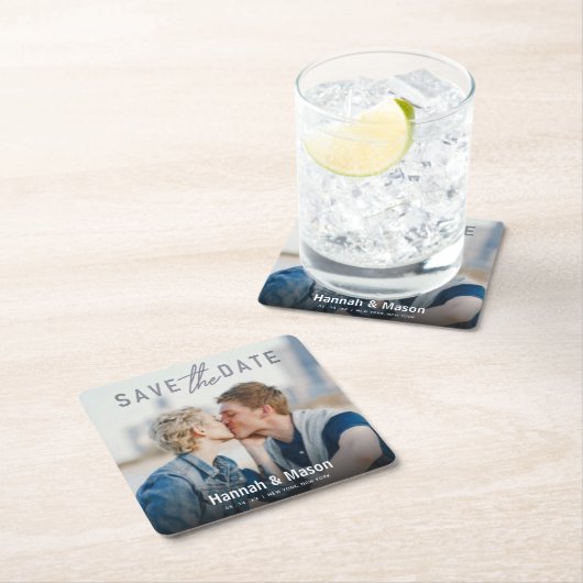 Fett Statement Save the Date Foto Ankündigung Rechteckiger Pappuntersetzer (Vor Ort)