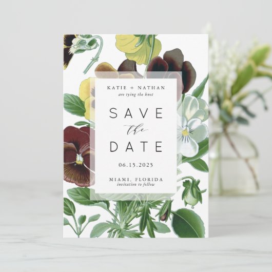 Fett Stiefmütterchen Foto Save the Date Karte (Stehend Vorderseite)