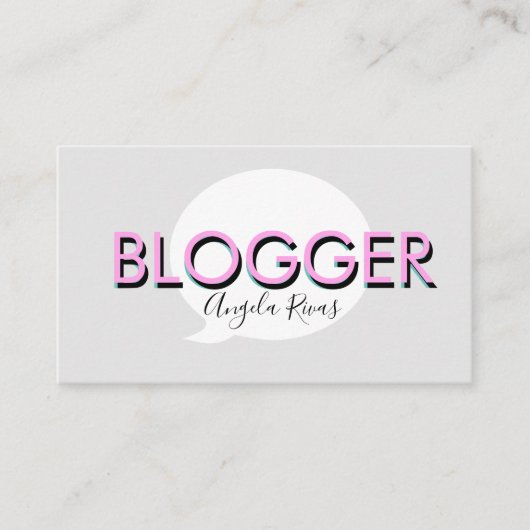Fett Text Blogger Graue rosa Visitenkarte (Vorderseite)