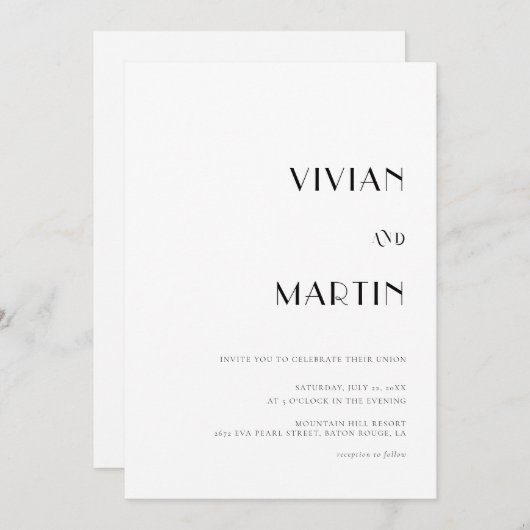 Fett Text Schwarz und Weiß Hochzeit All-in-One QR Einladung (Vorne/Hinten)