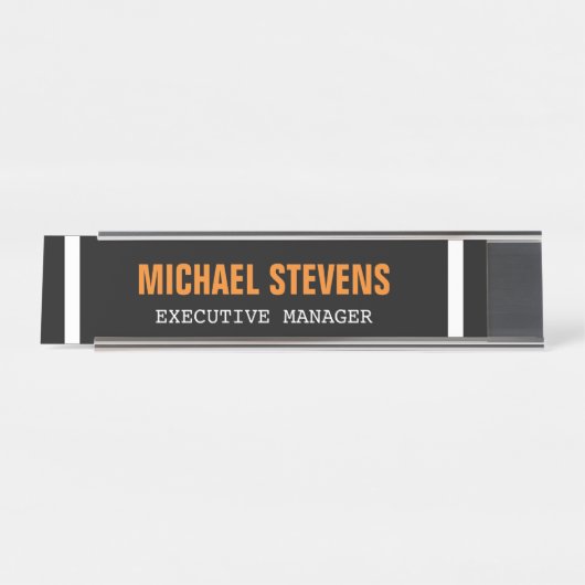 Fett Text Schwarz-weiß Orange Stilvoll Beruflich Schreibtischnamensplakette (Vorderseite )