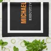 Fett Text Schwarz-weiß Orange Stilvoll Ihr Name Geschirrtuch (Gefaltet)