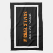 Fett Text Schwarz-weiß Orange Stilvoll Ihr Name Geschirrtuch (Vertikal)
