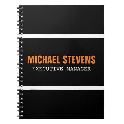 Fett Text Schwarz-weiß Orange Stilvoll Ihr Name Notizblock (Vorderseite)