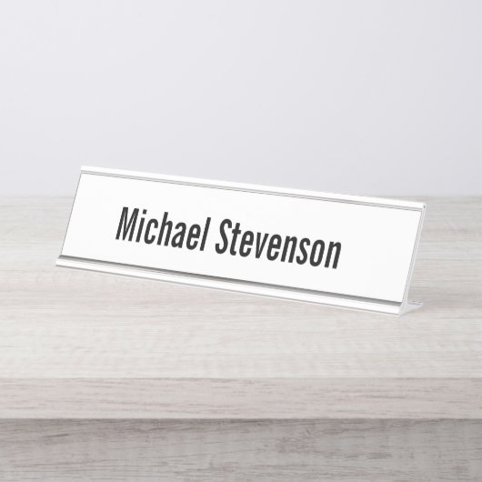 Fett Text Schwarz-weiß Personalisiert Schlicht Schreibtischnamensplakette (Vorderseite )