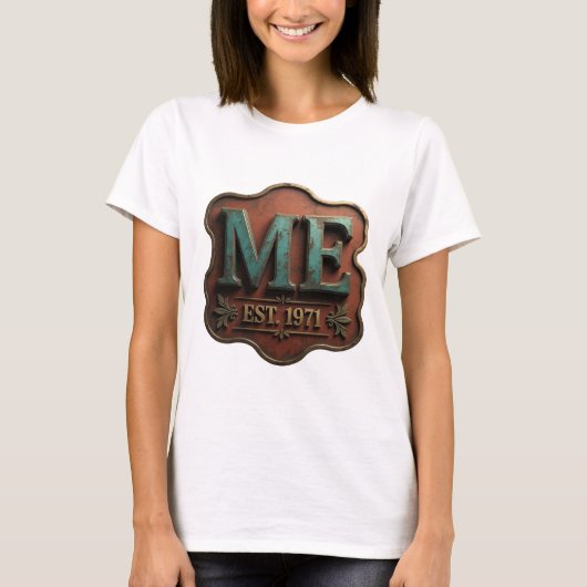 Fett Türkis ME EST 1971 Text Design T-Shirt (Vorderseite)