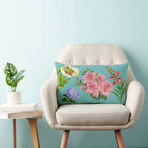 Fett Türkis Vintage Floral Botanisch Blühen Lendenkissen