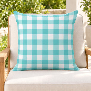 Fett Türkis Weiß Gingham Kariert Gestreift Kissen