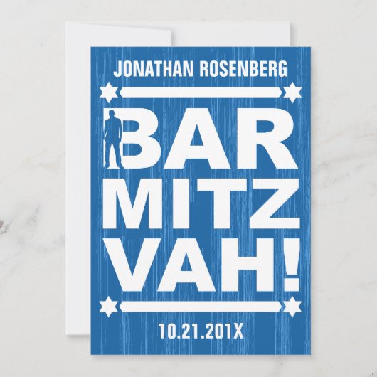 Fett Typ Bar Mitzvah Einladung in Blau (Vorderseite)