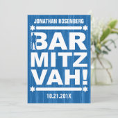 Fett Typ Bar Mitzvah Einladung in Blau (Stehend Vorderseite)