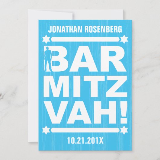 Fett Typ Bar Mitzvah Einladung in hellblau (Vorderseite)