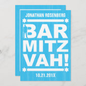 Fett Typ Bar Mitzvah Einladung in hellblau (Vorne/Hinten)