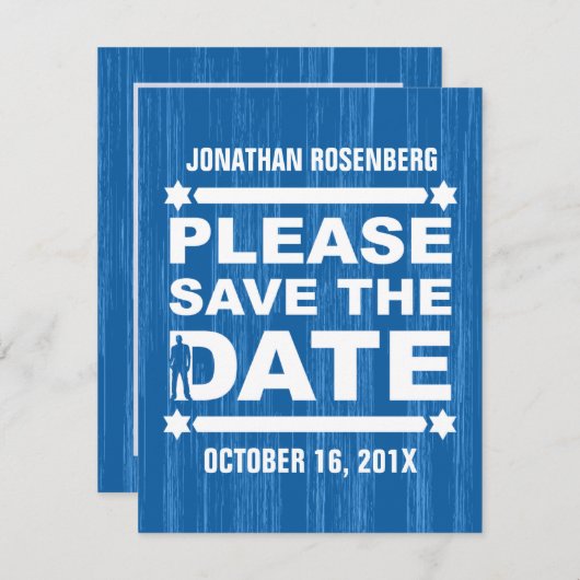 Fett Typ Bar Mitzvah Save the Date in Blau (Vorne/Hinten)