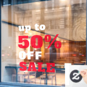 Fett Typografie 50% weniger verkauftes Rotes Weiß Fensteraufkleber (Café-Fenster)