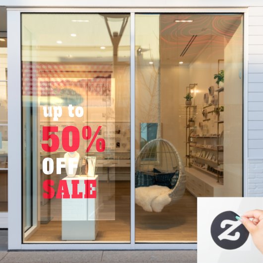Fett Typografie 50% weniger verkauftes Rotes Weiß Fensteraufkleber (Schaufenster)