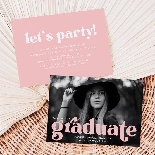 Fett Typografie Blush Pink Foto Graduation Party Einladung