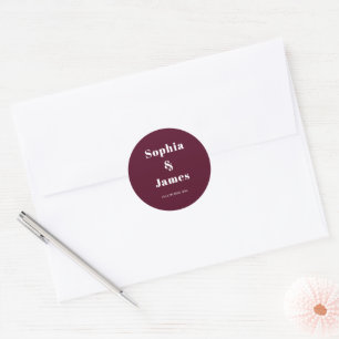 Fett Typografie Burgundy Minimalistisch Wedding Runder Aufkleber