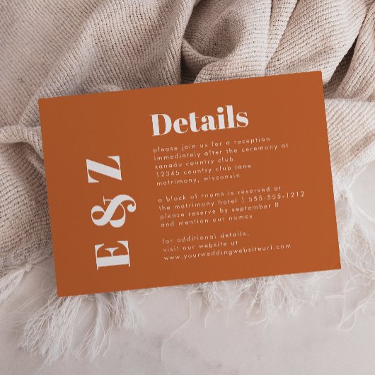Fett Typografie Burnt Orange Wedding Details Begleitkarte