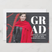 Fett Typografie Foto Abschluss | weiß Einladung (Vorderseite)