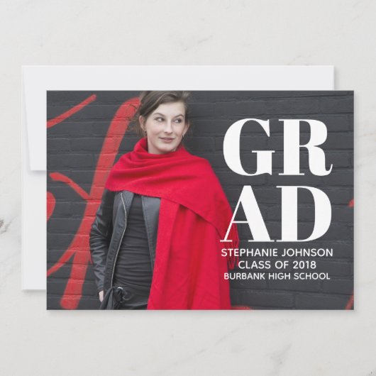 Fett Typografie Foto Abschluss | weiß Einladung (Vorderseite)