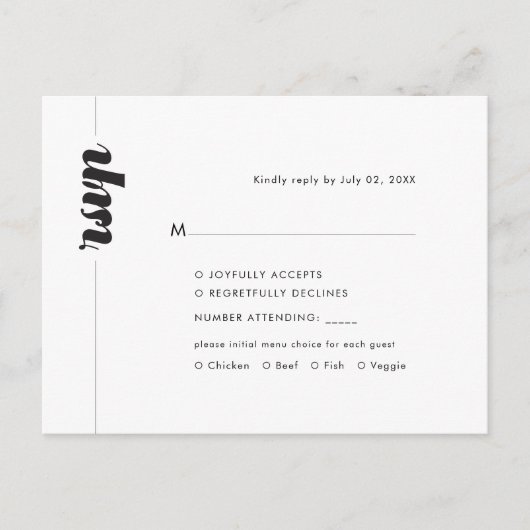 Fett-Typografie-Hochzeit-RSVP-Reaktion Ankündigungspostkarte (Vorderseite)